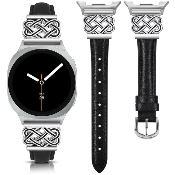 Wearlizer Celtic Knot Leather Band Compatible with Samsung Galaxy Watch 8 40mm 44mm & Watch 8 Classic 46mm, Slim Dressy Leather Strap for Women with Designer Interlock Buckle