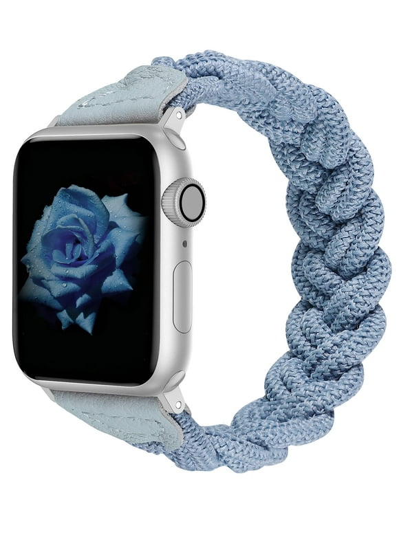 Wearlizer Compatible with Apple Watch Band 38mm 40mm 41mm Slim Elastic Braided Solo Loop Strap Wristband Stretchy Woven Bracelet Accessories for iWatch Series 7 6 5 4 3 2 1 SE (Sky Blue, L)