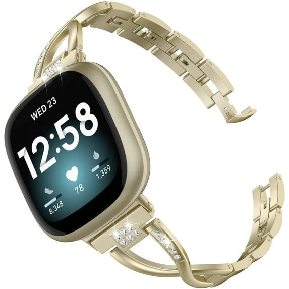 Wearlizer Compatible with Fitbit Sense 2/Sense/Fitbit Versa 4/Versa 3 Bands for Women, Dressy Metal Wristband Strap Bling Rhinestone Bracelet Band