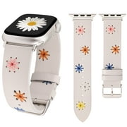 Wearlizer Daisy Bracelet Compatible with Apple Watch Band Leather Women Floral Boho with Exquisite Sewing for iWatch Series 8/SE/7/6/5/4/3/2/1 41mm 40mm 38mm 45mm 44mm 42mm 49mm(Ultra)