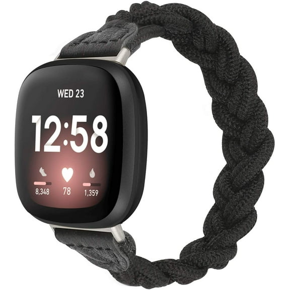 Wearlizer Elastic Band Compatible with Fitbit Sense 2/Sense/Versa 4/Versa 3 Watch Bands for Women, Slim Solo Loop Braided Strap Wristband Stretchy Woven Accessory