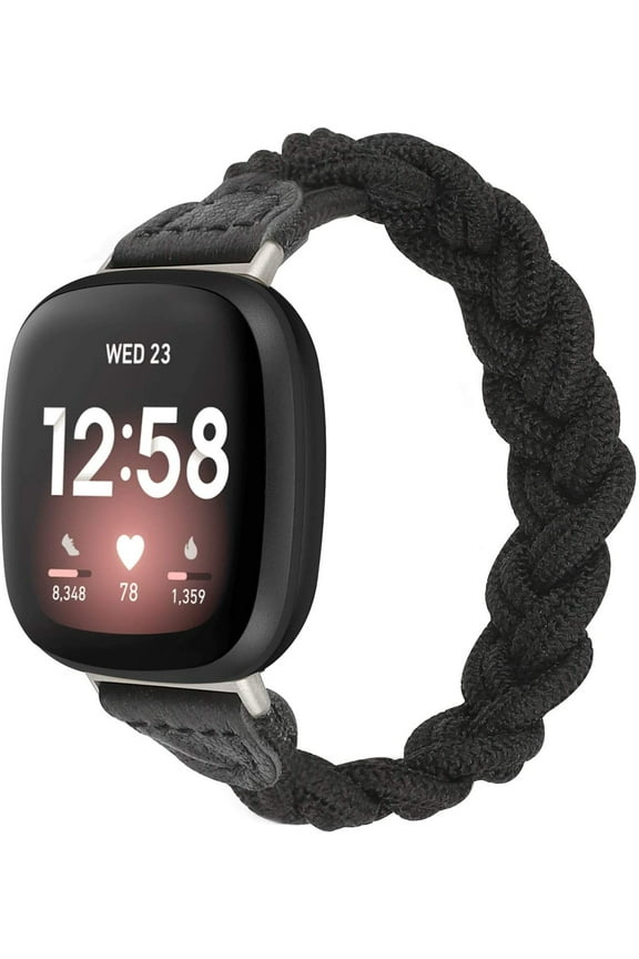 Elastic Band Compatible with Fitbit Sense 2/Sense/Versa 4/Versa 3 Watch Bands for Women, Slim Solo Loop Braided Strap Wristband Stretchy Woven Accessory