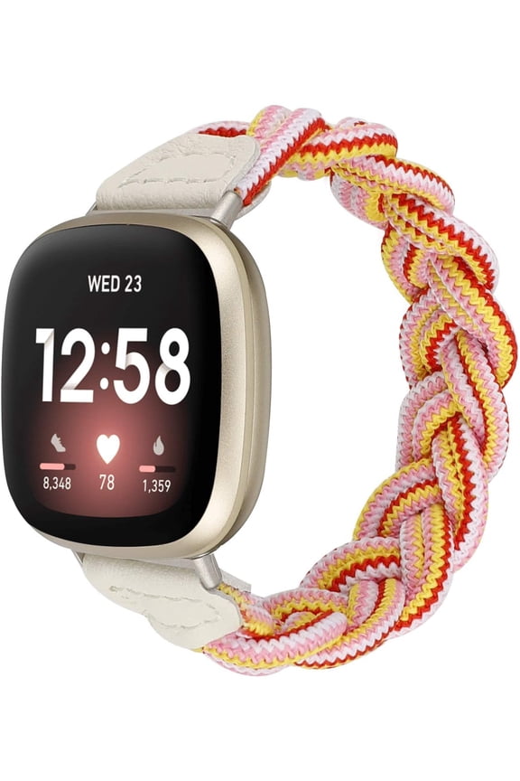Elastic Band Compatible with Fitbit Sense 2/Sense/Versa 4/Versa 3 Watch Bands for Women, Slim Solo Loop Braided Strap Wristband Stretchy Woven Accessory