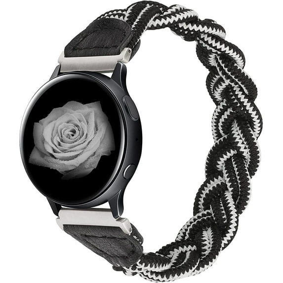 Wearlizer Elastic Band Compatible with Samsung Galaxy Watch 4 40mm 44mm/Watch 3 41mm/Watch 4 Classic 42mm 46mm Band, Women 20mm Stretchy Braided Strap for Active 2 40mm (Black White, S)