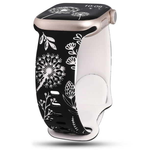 Flower Engraved Silicone Band Compatible with Apple Watch Bands 2 Pack Flower Engraved Sport Strap Compatible with Apple  main image 4