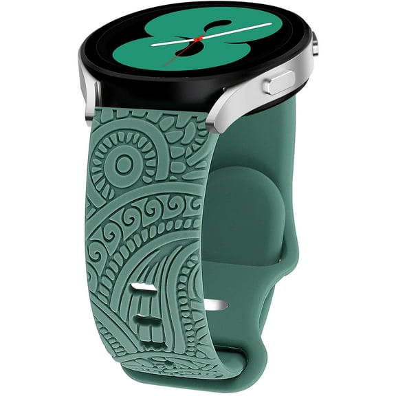 Wearlizer Floral Engraved Silicone Band 20mm Compatible with Samsung Galaxy Watch 7/FE/6/5/4 Band 40mm 44mm/Watch 3 41mm/Active 2 Watch Bands 40mm 44mm/Watch 4 Classic 42mm 46mm, Soft Sport Strap for Women