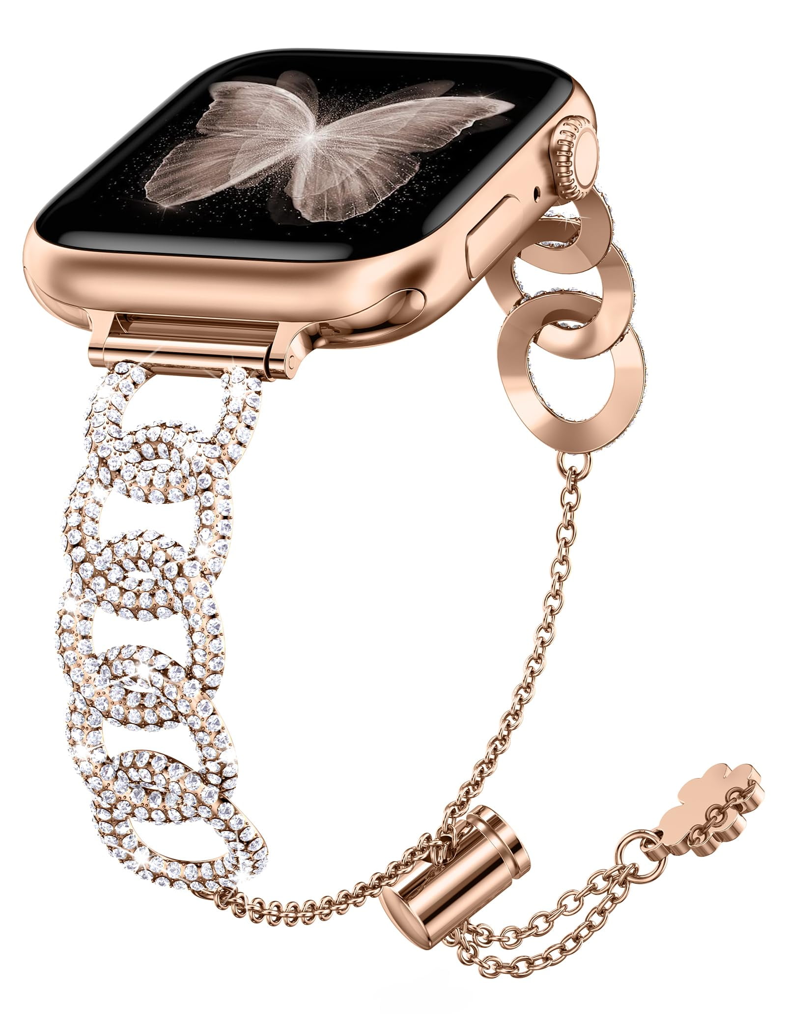 Wearlizer Leather Band Compatible with Apple Watch Band 41mm 40mm 38mm 49mm 45mm 44mm 42mm Women Fancy Leather Strap Stainless Steel Cowboy Chain Bracelet for iWatch 9 8 7 6 5 4 3 2 1 SE Ultra 2 Walma...