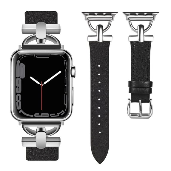 Wearlizer Leather Band Compatible with Apple Watch Band Women 42mm 44mm 45mm 49mm(Ultra), Dressy Leather Strap with D-Shape Metal Buckle for iWatch Bands Series 8 SE 7 6 5 4 3 2 1