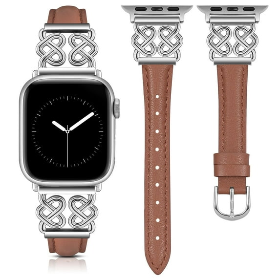 Wearlizer Leather Band Compatible with Apple Watch Bands Women 38/40/41/42/44/45/46/49mm Thin Leather Strap with Designer Heart Knot Buckle for iWatch Series 10/9/Ultra/SE/8/7/6/5/SE/4/3/2/1