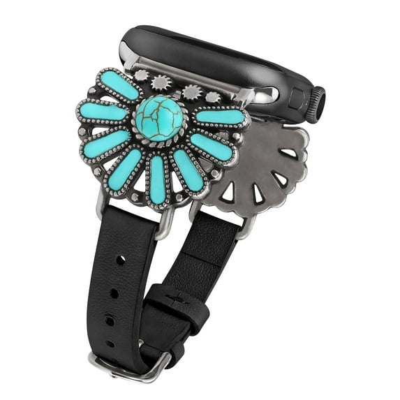 Wearlizer Leather Band Compatible with Apple Watch Band Women 38/40/41/42/44/45/49mm, Boho Western Vintage Turquoise Ethnic Antique Style Strap for iWatch Series Ultra 2 SE 9 8 7 6 5 4 3 2 1
