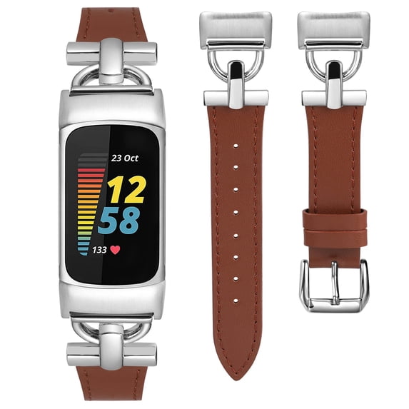 Wearlizer Leather Band Compatible with Charge 5 Watch Bands for Women, Dressy Slim Leather Strap Replacement Wristband with D-Shape Metal Buckle for Charge 5 Fitness Tracker