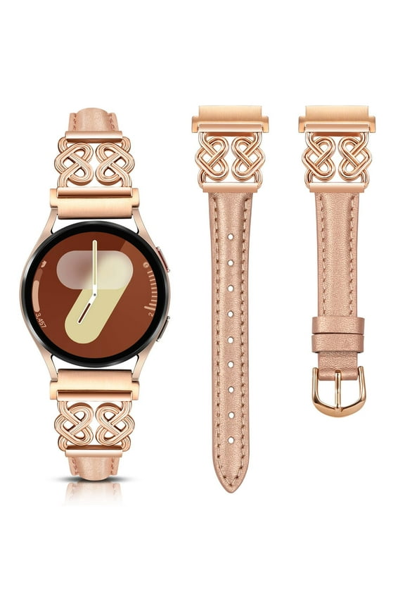 Leather Band Compatible with Samsung Galaxy Watch 7/6/5/4/Active 2 band Women, 20mm Slim Leather Strap with Celtic Heart Knot for Watch 6 Classic/FE