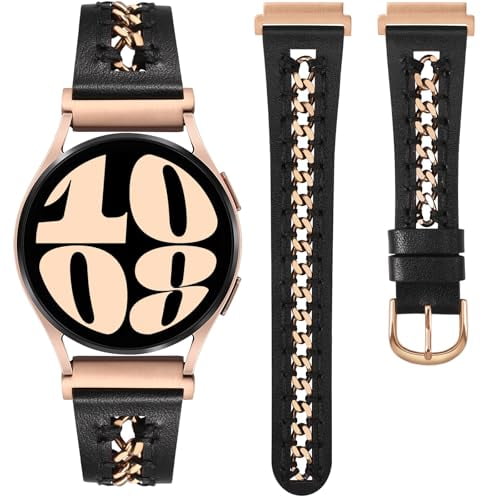 Wearlizer Leather Band Compatible with Samsung Galaxy Watch 7/6/5/4/FE/Active 2 40mm 44mm, Watch 6 Classic 43/47mm, Watch 5 Pro 45mm, Dressy Metal Chain Strap Women