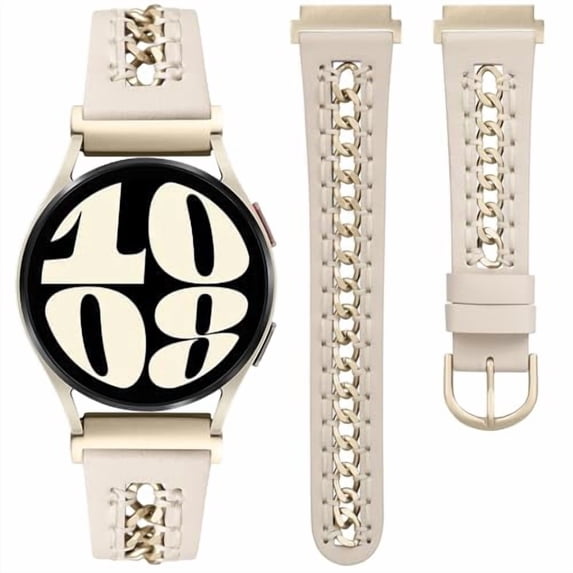 Wearlizer Leather Band Compatible with Samsung Galaxy Watch 7/6/5/4/FE/Active 2 40mm 44mm, Watch 6 Classic 43/47mm, Watch 5 Pro 45mm, Dressy Metal Chain Strap Women