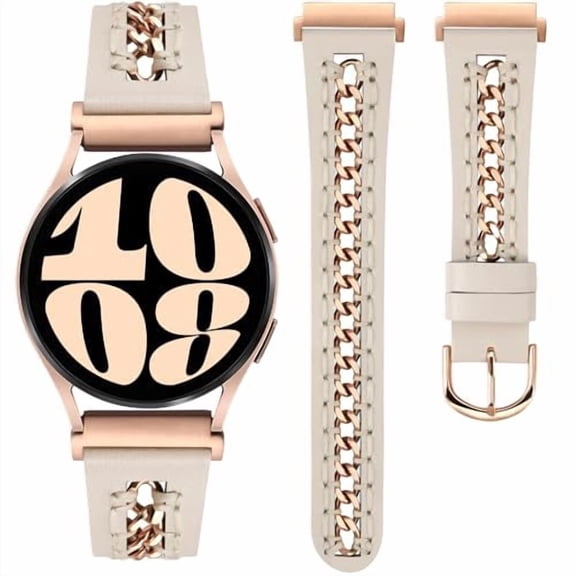 Wearlizer Leather Band Compatible with Samsung Galaxy Watch 7/6/5/4/FE/Active 2 40mm 44mm, Watch 6 Classic 43/47mm, Watch 5 Pro 46mm, Dressy Metal Chain Strap Women