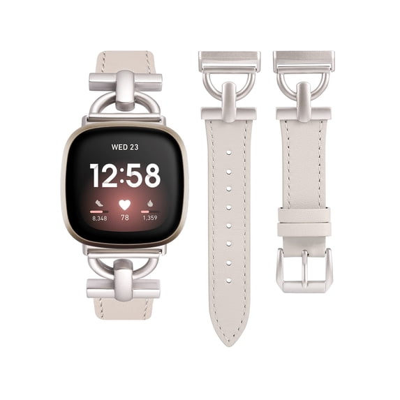Wearlizer Leather Band Compatible with Sense Bands/Versa 3 Bands/Versa 4 Band/Sense 2 Band Women, Dressy Leather Strap with D-Shape Metal Buckle for Versa 3/Versa 4 Smartwatch
