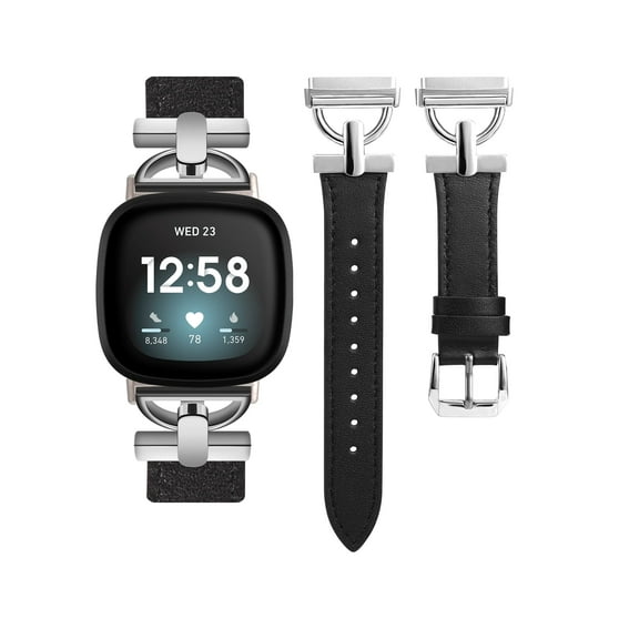 Wearlizer Leather Band Compatible with Sense Bands/Versa 3 Bands/Versa 4 Band/Sense 2 Band Women, Dressy Leather Strap with D-Shape Metal Buckle for Versa 3/Versa 4 Smartwatch