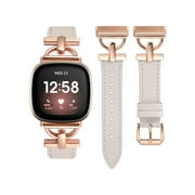 Wearlizer Leather Band Compatible with Sense Bands/Versa 3 Bands/Versa 4 Band/Sense 2 Band Women, Dressy Leather Strap with D-Shape Metal Buckle for Versa 3/Versa 4 Smartwatch