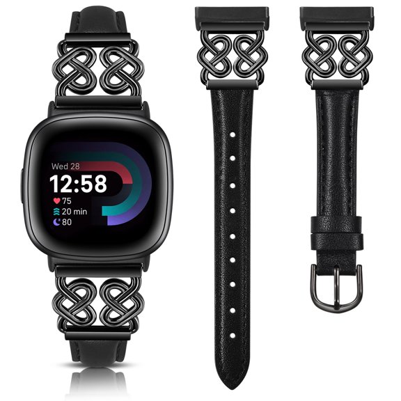 Wearlizer Leather Band Compatible with Versa 4/Versa 3/Sense/Sense 2 Fitness Trackers- Slim Celtic Heart Knot Strap, Soft Genuine Leather Women’s Watch Band