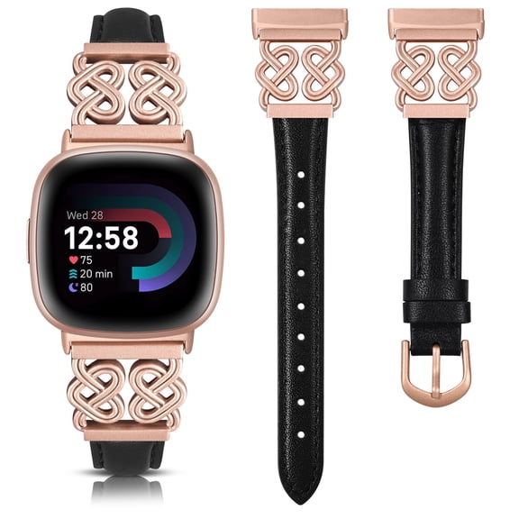 Wearlizer Leather Band Compatible with Versa 4/Versa 3/Sense/Sense 2 Fitness Trackers- Slim Celtic Heart Knot Strap, Soft Genuine Leather Women’s Watch Band