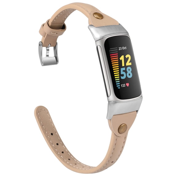 Wearlizer Leather Band Compatible with Charge 5 Bands for Women Men, Slim Leather Watch Strap Replacement Wristband Accessories for Charge 5 Band