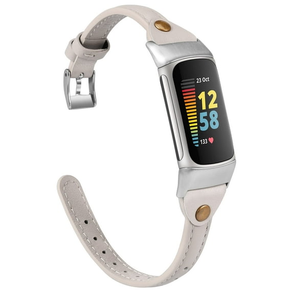 Wearlizer Leather Band Compatible with Charge 5 Bands for Women Men, Slim Leather Watch Strap Replacement Wristband Accessories for Charge 5 Band