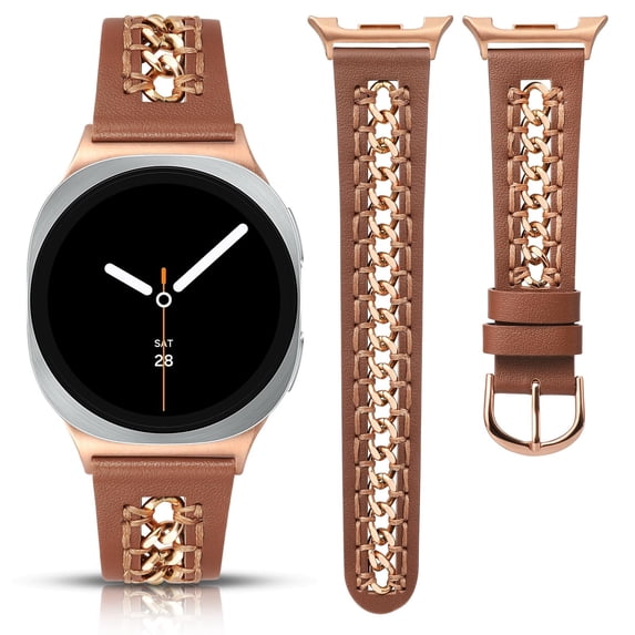 Wearlizer Leather Band Compatible with Samsung Galaxy Watch 9/8 40mm 44mm, Galaxy Watch 8 Classic 46mm, Dressy Stainless Steel Chain Strap for Women