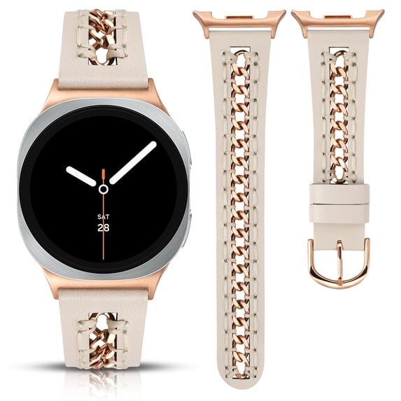 Wearlizer Leather Band Compatible with Samsung Galaxy Watch 9/8 40mm 44mm, Galaxy Watch 8 Classic 46mm, Dressy Stainless Steel Chain Strap for Women