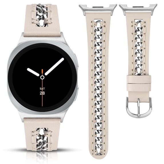 Wearlizer Leather Band Compatible with Samsung Galaxy Watch 9/8 40mm 44mm, Galaxy Watch 8 Classic 46mm, Dressy Stainless Steel Chain Strap for Women