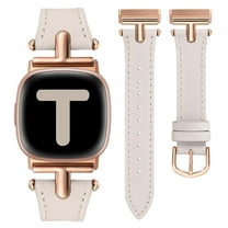 Wearlizer Leather Band Compatible with Versa 3 Bands/Sense Bands/Sense 2 Bands/Versa 4 Bands for Women, Dressy T-Shape Metal Buckle Leather Strap