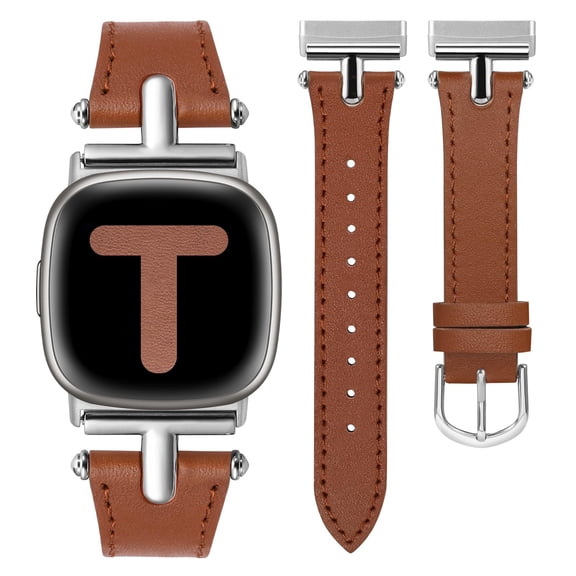 Wearlizer Leather Band Compatible with Versa 3 Bands/Sense Bands/Sense 2 Bands/Versa 4 Bands for Women, Dressy T-Shape Metal Buckle Leather Strap