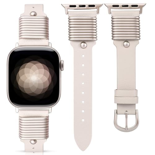 Wearlizer Leather Watch Band Compatible with Apple Watch Bands 38/40/41/42/44/45/46/49mm Women Metal Ring Loop Strap for Iwatch Series 11/10/9/8/7/6/5/4/3/SE/Ultra