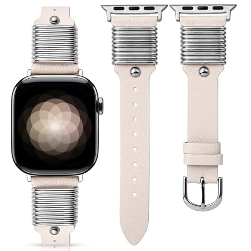 Wearlizer Leather Watch Band Compatible with Apple Watch Bands 38/40/41/42/44/45/46/49mm Women Metal Ring Loop Strap for Iwatch Series 11/10/9/8/7/6/5/4/3/SE/Ultra