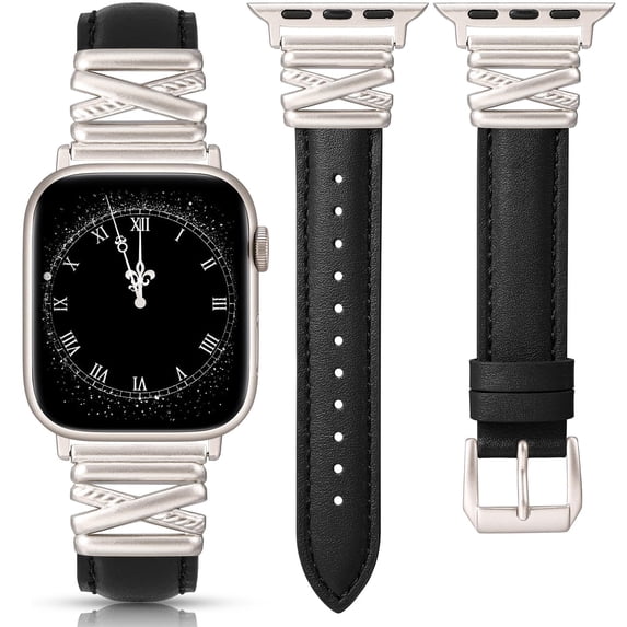 Wearlizer Leather Watch Band Compatible with Apple Watch Bands Women 38/40/41/42/44/45/46/49mm Slim X-Shape Metal Buckle Strap for Series 11/10/9/8/7/6/5/4/3/SE/Ultra 3/2/1