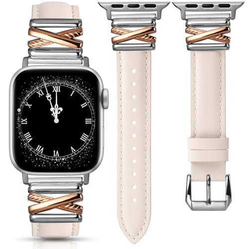 Wearlizer Leather Watch Band Compatible with Apple Watch Bands Women 38/40/41/42/44/45/46/49mm Slim X-Shape Metal Buckle Strap for Series 11/10/9/8/7/6/5/4/3/SE/Ultra 3/2/1
