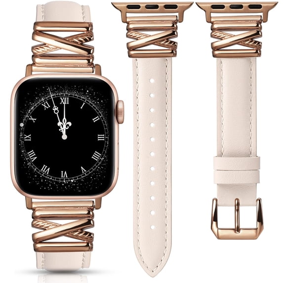 Wearlizer Leather Watch Band Compatible with Apple Watch Bands Women 38/40/41/42/44/45/46/49mm Slim X-Shape Metal Buckle Strap for Series 11/10/9/8/7/6/5/4/3/SE/Ultra 3/2/1