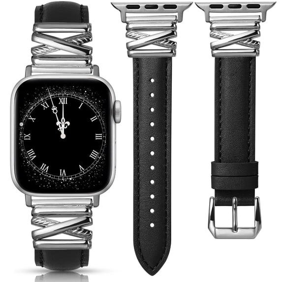 Wearlizer Leather Watch Band Compatible with Apple Watch Bands Women 38/40/41/42/44/45/46/49mm Slim X-Shape Metal Buckle Strap for Series 11/10/9/8/7/6/5/4/3/SE/Ultra 3/2/1