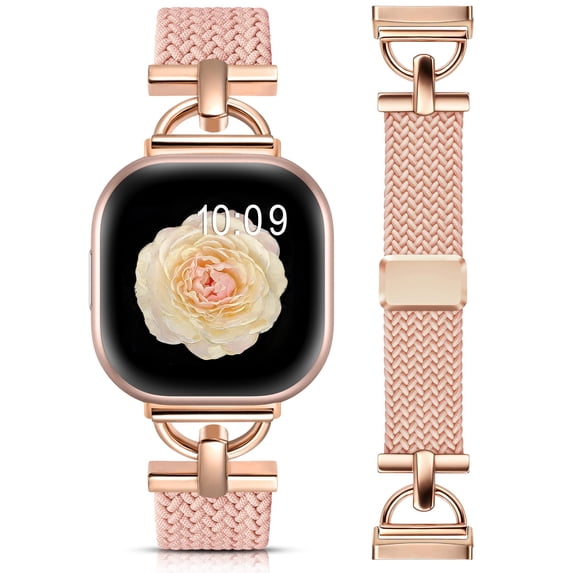 Wearlizer Magnetic Band Compatible with Versa 4/3 and Sense 2/1, D-Shape Braided Stretchy Nylon Strap for Women Men, Adjustable Sport Dressy Watch Band