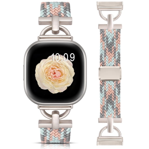 Wearlizer Magnetic Band Compatible with Versa 4/3 and Sense 2/1, D-Shape Braided Stretchy Nylon Strap for Women Men, Adjustable Sport Dressy Watch Band