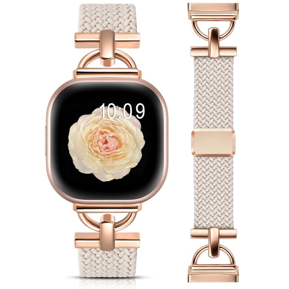 Wearlizer Magnetic Band Compatible with Versa 4/3 and Sense 2/1, D-Shape Braided Stretchy Nylon Strap for Women Men, Adjustable Sport Dressy Watch Band