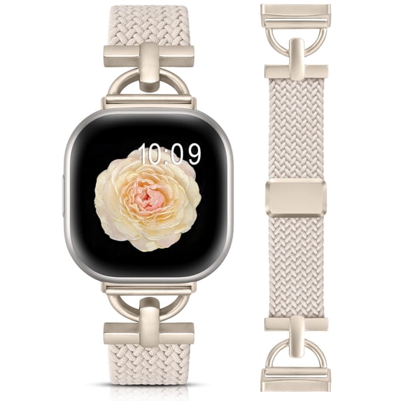 Wearlizer Magnetic Band Compatible with Versa 4/3 and Sense 2/1, D-Shape Braided Stretchy Nylon Strap for Women Men, Adjustable Sport Dressy Watch Band