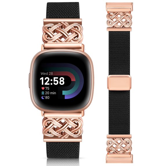 Wearlizer Magnetic Stretchy Band Compatible with Versa 4/3/Sense 2/Sense, Celtic Knot Elastic Nylon Watch Strap for Women Men, Dressy Soft Fabric Wristband with Magnetic Clasp