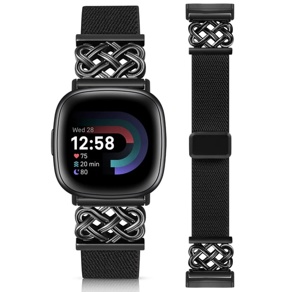 Wearlizer Magnetic Stretchy Band Compatible with Versa 4/3/Sense 2/Sense, Celtic Knot Elastic Nylon Watch Strap for Women Men, Dressy Soft Fabric Wristband with Magnetic Clasp