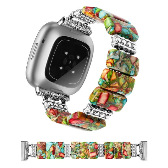 Wearlizer Natural Stone Beaded Bracelet for Women, Compatible with Versa 4/Versa 3/Sense 2/Sense, Handmade Boho Vintage Elastic Watch Band, Stylish Western Retro Design