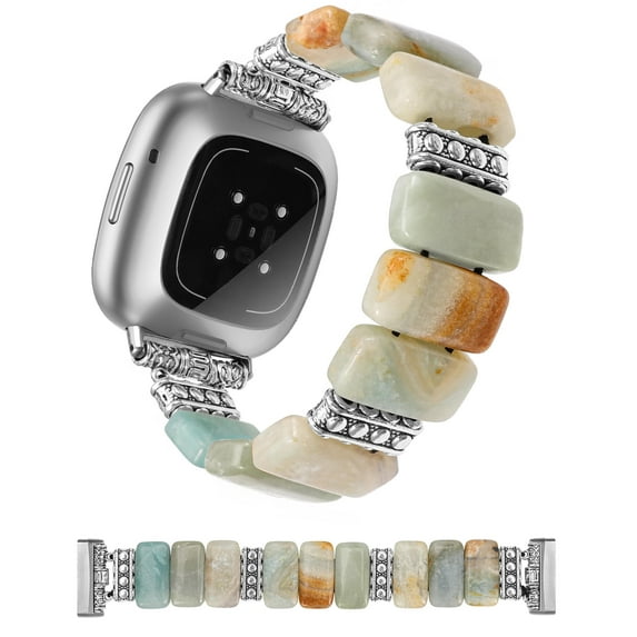 Wearlizer Natural Stone Beaded Bracelet for Women, Compatible with Versa 4/Versa 3/Sense 2/Sense, Handmade Boho Vintage Elastic Watch Band, Stylish Western Retro Design