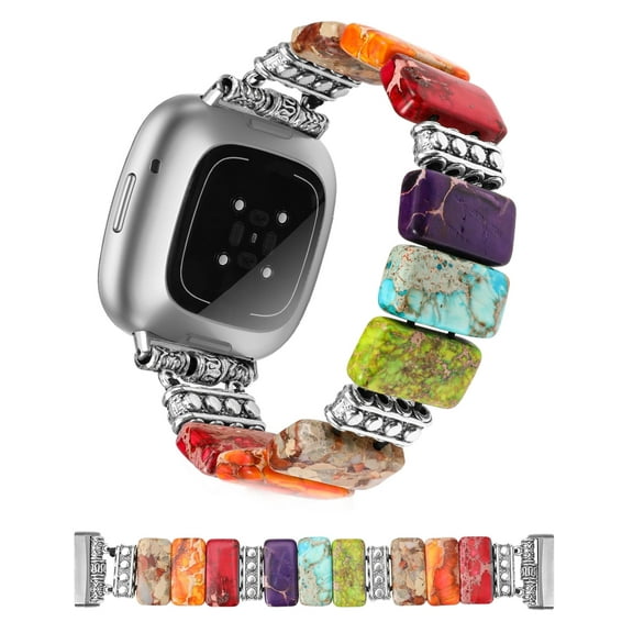 Wearlizer Natural Stone Beaded Bracelet for Women, Compatible with Versa 4/Versa 3/Sense 2/Sense, Handmade Boho Vintage Elastic Watch Band, Stylish Western Retro Design