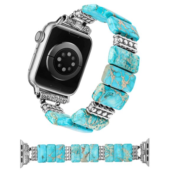 Wearlizer Natural Stone Bracelet Compatible with Apple Watch Band 41/40/38/42/44/45/46/49mm Women, Handmade Elastic Solo Loop Beaded Western Strap for iWatch Series 10 9 8 7 6 5 4 3 SE/Ultra