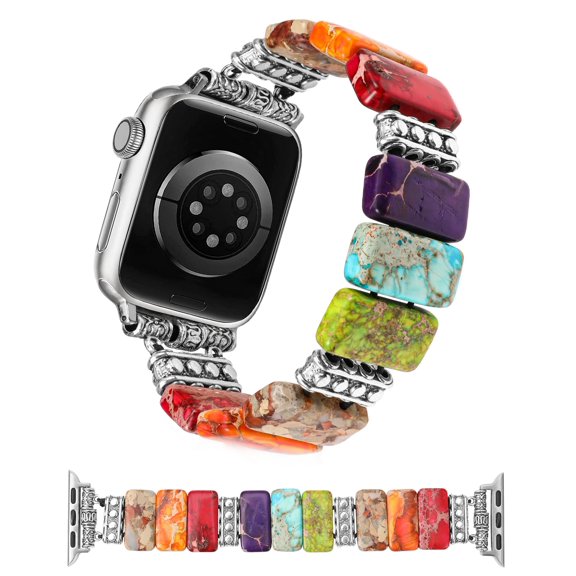Wearlizer Natural Stone Bracelet Compatible with Apple Watch Band 41/40/38/42/44/45/46/49mm Women, Handmade Elastic Solo Loop Beaded Western Strap for iWatch Series 10 9 8 7 6 5 4 3 SE/Ultra