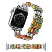 Wearlizer Natural Stone Bracelet Compatible with Apple Watch Band 41/40/38/42/44/45/46/49mm Women, Handmade Elastic Solo Loop Beaded Western Strap for iWatch Series 10 9 8 7 6 5 4 3 SE/Ultra