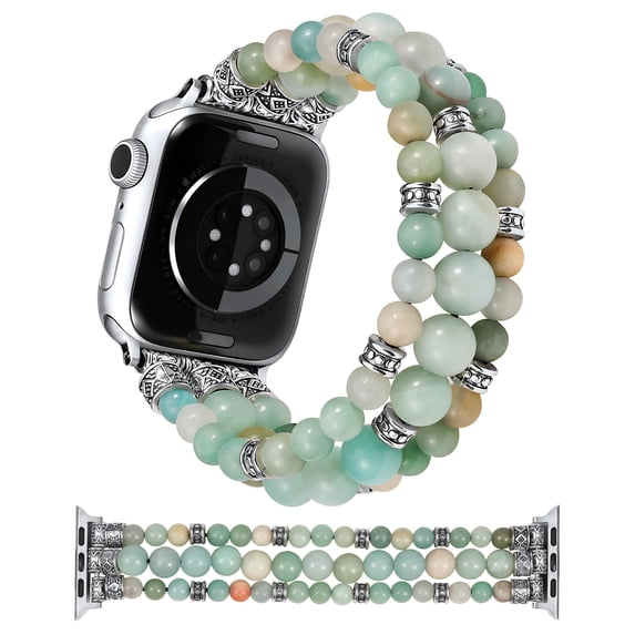 Wearlizer Natural Stone Strap Compatible with Apple Watch Band for Women 38/40/41/42/44/45/46/49mm, Stretch Jasper Beaded Bracelet Band, Handmade Boho Elastic Strap for iWatch Series 11-1/Ultra